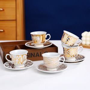 Nuevo Juego de Tazas de Café de Cerámica Europea, Tazas de Café Doradas de Alta Gama para Oriente Medio, 6 Tazas y 6 Platos para el Té de la Tarde - Product Image 2