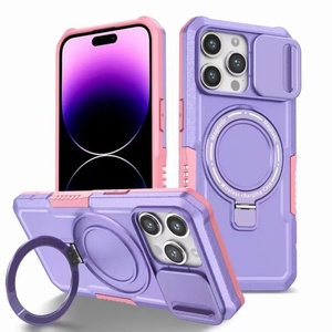 เคสกันกระแทกแบบเลื่อนปิดกล้อง รุ่นฮิตปี 2023 สำหรับ iPhone 17 14PRO และ Samsung S23 พร้อมห่วงจับและขาตั้ง รองรับการชาร์จไร้สายแบบแม่เหล็ก - Product Image 5