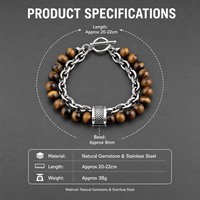 Bracelet double couche en acier inoxydable avec pierres précieuses naturelles, idéal pour les hommes