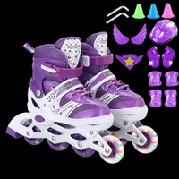 Patins à roulettes à quatre roues réglables pour enfants, avec lumières clignotantes, pour garçons et filles