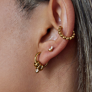 Hoop <b>Earrings</b> 18K <b>Gold</b> Stainless Steel White Zirconium Pendant Geometric Design Fashion <b>Dangle</b> <b>Earrings</b> - Product Image 3