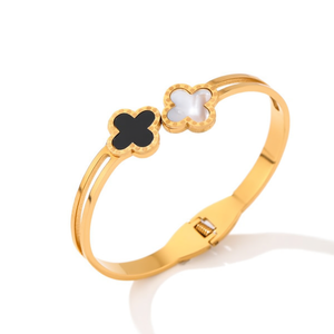 Bracciale rigido Angelina in acciaio inossidabile placcato oro con design floreale per donna, gioiello alla moda, idea regalo - Product Image 3