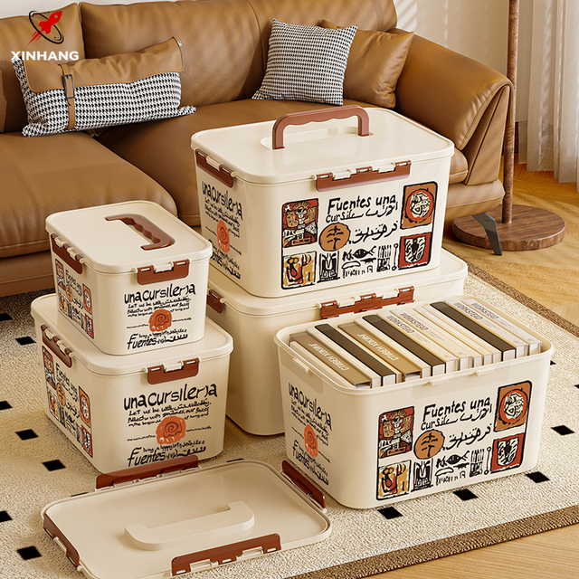 Xinhang Stackable Storage Bin Large Capacity Household Clothing Storage Box Multi-sized Printed Storage Box with Handle