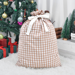 Nuevo Saco de Papá Noel a Cuadros con Cordón, Colorido, Navideño, Tamaño Grande, Regalo Extra para Año Nuevo, Saco de Papá Noel Rosa a Cuadros - Product Image 6
