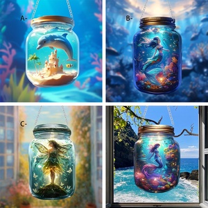 Décoration de fenêtre écologique transfrontalière en résine acrylique, motif elfe marin, fée, sirène, avec pendentif disque peint et chaîne, pour pot Mason - Product Image 3