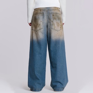 กางเกงยีนส์เดนิมหนาน้ำหนักมากคุณภาพสูงสไตล์วินเทจสั่งทำโลโก้ได้ ล้างสีแบบมัดวอช ขอบขาดๆ ทรงแบ็กกี้สำหรับผู้ชาย ขายส่ง - Product Image 3