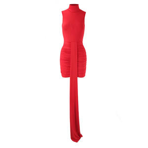 Viviblook Z0122DS <b>Women</b> <b>Sexy</b> High Neck Sleeveless Slim Fit Pleated Ribbon Mini <b>Party</b> <b>Dress</b> - Product Image 6