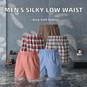 Men's 5-Pack Cotton <b>Boxer</b> Shorts Plaid Solid Colors Mid-Rise Breathable Woven Fabric Adult Style - Product Image 2