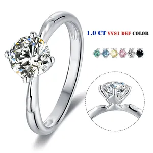 Classic Four Claw White Gold Plating Over Silver Ring Austria Crystal Ring For Bridal Moissanite Diamond With Certificate