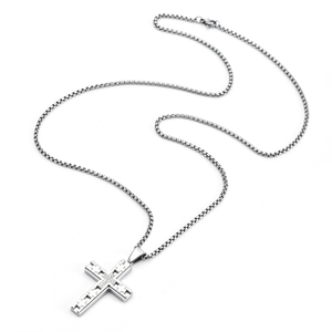 Niềm tin tôn giáo đồ trang sức Mens thép không gỉ Cubic zirconia đá Inlay bảy chữ thập crucifix Mặt dây chuyền Christian Chuỗi vòng cổ - Product Image 3