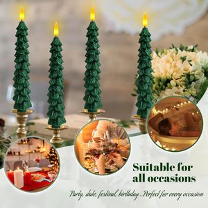 Velas LED de Parafina Verde de 10 Pulgadas, Funcionan con Batería, Ecológicas, con Llama Parpadeante, 6 Piezas, sin Llama, para Navidad, Fiestas, Hogar - Product Image 3