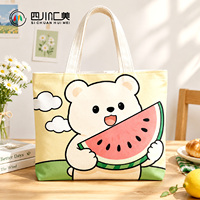 Sac de courses pliable et réutilisable en toile avec longue poignée, imprimé personnalisé motif dessin animé, en gros et en stock HUIMEI