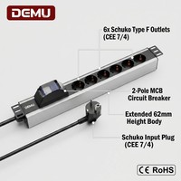 PDU en rack 1U en aluminium, 6 prises Schuko Type F, 2P MCB 16A 250V 4000W, certifié CE RoHS