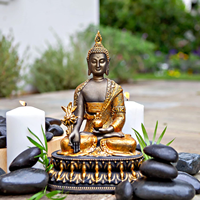 Statue de Bouddha zen méditant sur trône en résine, design personnalisé, or, fait main, décoration d'intérieur, Feng Shui