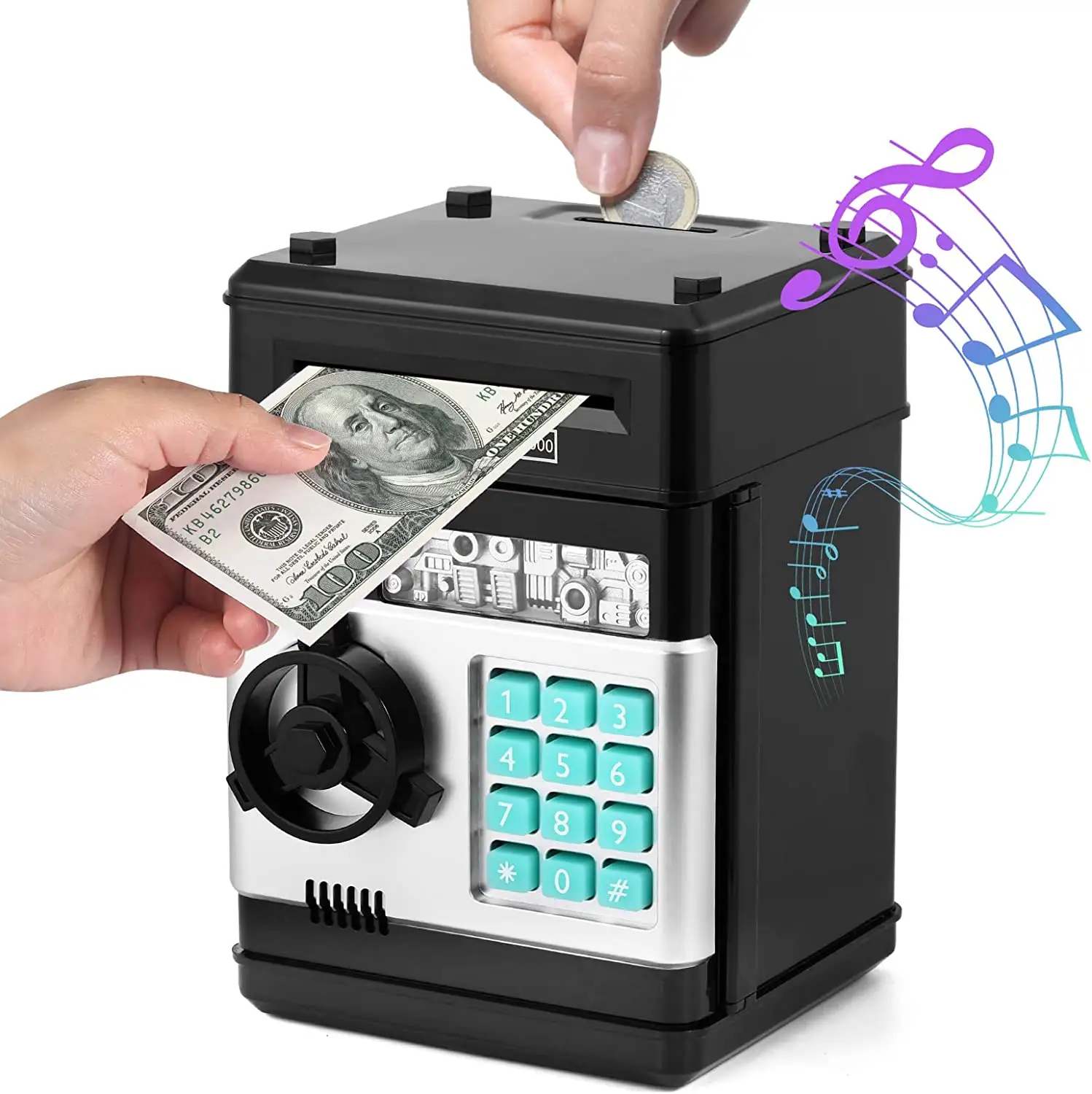 ATM Piggy Bank For Boys Girls Mini ATM Coin Bank Money Saving Box With Password Kids Safe Money Jar Auto Grab Bill Slot