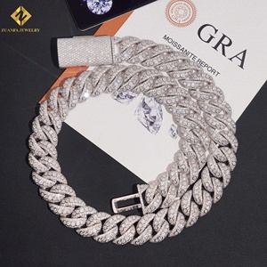 Wholesale Men's 18MM Moissanite Cuban Link <b>Chain</b> Necklace 925 Silver Rhodium Plated Hiphop Style <b>Iced</b> <b>Out</b> Lover Gift <b>Chain</b> - Product Image 4