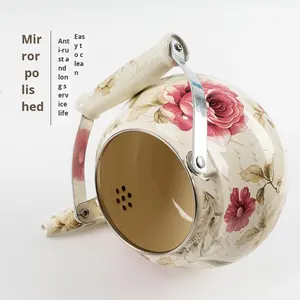 Чугунный чайник с романтическим парижским цветочным узором, ручкой из композитных материалов, грушевидной формы, с крышкой из стекла, пригодной для газовых и индукционных плит, экологичный. - Product Image 5