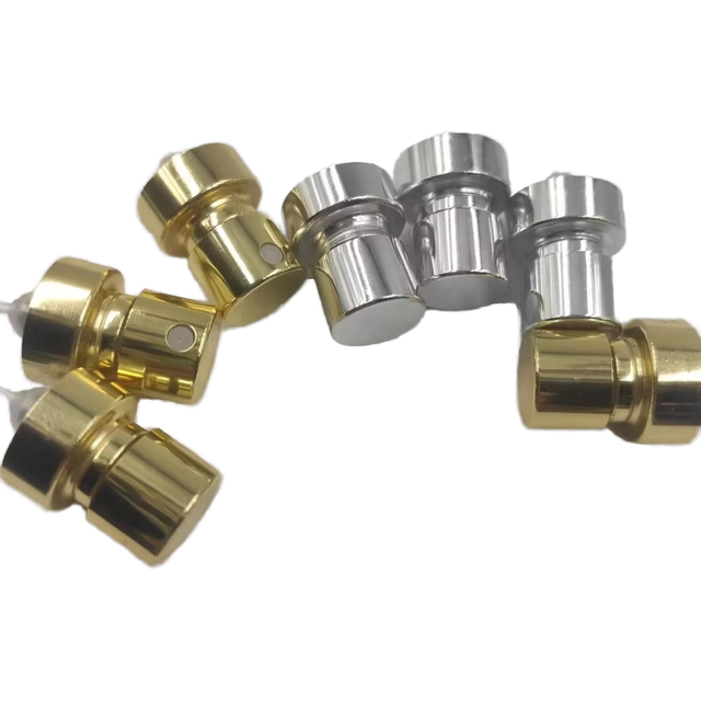 Lianma 15mm High Quality Gold Non-Refillable Non-Spill Perfume Aluminium-Plastic Cosmetic Crimp Pump Sprayer Fine Mist Bottles