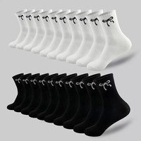Chaussettes en tricot pour femmes, mignonnes, avec nœud, en coton blanc, respirantes, pour tous les jours