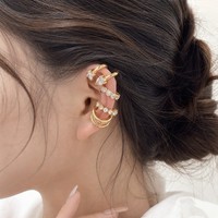 Anting Jepit Minimalis Berhias Rhinestone Baja Anti Karat PVD Tanpa Tindik untuk Wanita, Ear Cuff Zirkon Mewah untuk Wanita