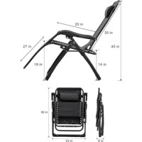 Chaise longue pliante réglable zéro gravité avec cadre en fer, design moderne, noire, style chaise de pêche, pour parc et plage, avec coussin