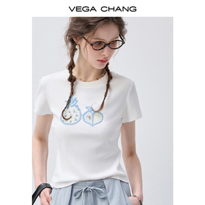 เสื้อยืดปักลายสับปะรดสีขาวสไตล์หวาน VEGA CHANG แขนสั้น คอกลม ลำลอง ลายผลไม้ สำหรับขายส่ง - Product Image 2