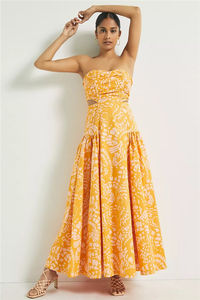 2022 Summer Casual Elegant Custom Sexy Women Hollow Out Backless <strong>Yellow</strong> Printed <strong>Maxi</strong> <strong>Dress</strong> - Product Image 3