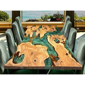 Indian Manufactured Epoxy <b>Resin</b> <b>Wood</b> Dining <b>Table</b> with Natural Live Edge <b>for</b> Luxury Homes Available At Competitive Price - Product Image 6