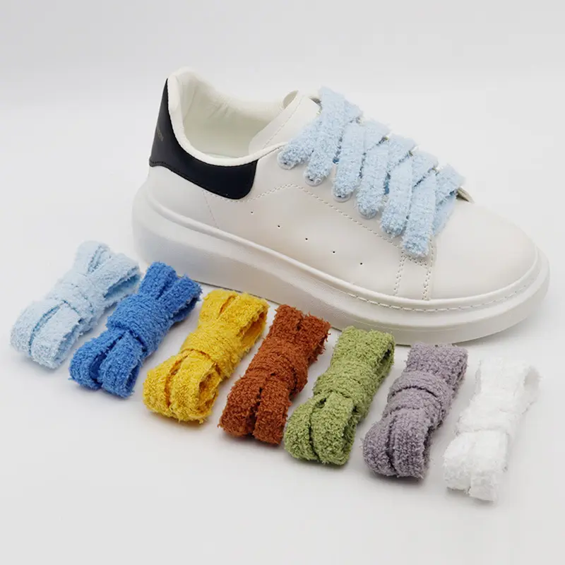 Tali sepatu Fuzzy 15mm lebar 80-160cm tali sepatu datar Natal warna-warni tali sepatu cozzy datar untuk sneakers