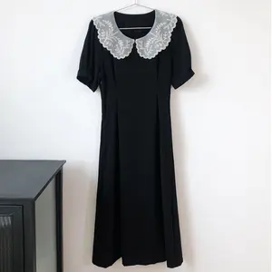 women summer fashion sweet lace collar black slim good quality elegant ladies dress