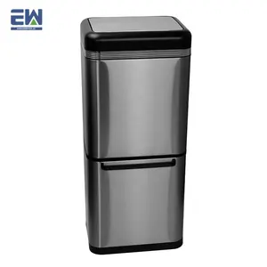 Standing 50L Stainless Steel Recycling Bin Refrigerator Shape Design with Drawer Kitchen Waste Sorting Bin