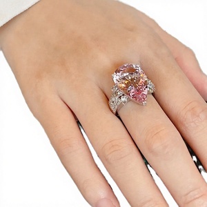 Anillo de Lujo Coreano de Moda para Mujer, con Zirconia en Forma de Gota Rosa, de Alta Gama, Estilo Princesa, con Gema Abierta, Chapado en Platino, Regalo de Boda - Product Image 3