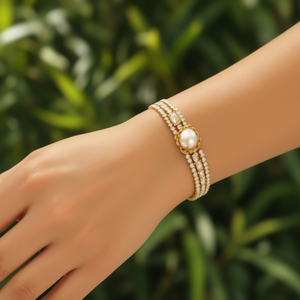 Fashion <b>Ring</b> With Gold Plated Flower Design White Pearl Stone <b>Adjustable</b> Band For Women Jewelry - Product Image 3