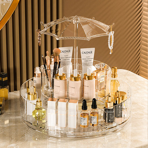 Boîte de rangement cosmétique en acrylique, organisateur de bureau transparent avec design en forme de parapluie pour produits de maquillage et de soins de la peau - Product Image 2
