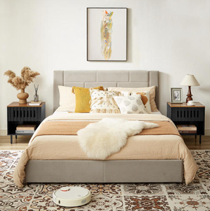 Modern Nightstands Grille Striped Doors Slatted Drawers Metal Legs <b>Bedside</b> Table Decorative End Tables for Living Room Home - Product Image 4