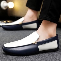 Mocassins Homme en Cuir Épissé à Enfiler avec Boucle Métallique, Semelle Souple et Plate, Chaussures Décontractées de Conduite, Grandes Tailles Disponibles