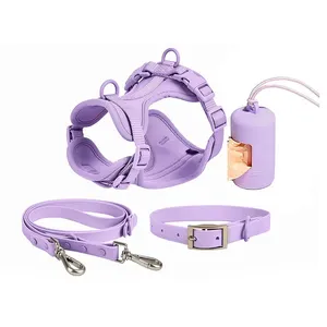 Bon vendeur 4 en 1 PVC collier pour animaux de compagnie laisse harnais ensemble pour chien animaux de compagnie avec distributeur de sacs à crottes
