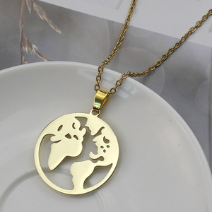 Collana con Ciondolo Mappa del Mondo, Catena in Acciaio Inossidabile per Uomo e Donna, <span class=keywords><strong>Gioielli</strong></span> Resistenti allo Sbiadimento - Product Image 4