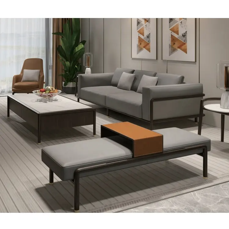 high quality gray luxury furniture couch three sofa luxury sofa set furniture leather Italian modern living room sofas