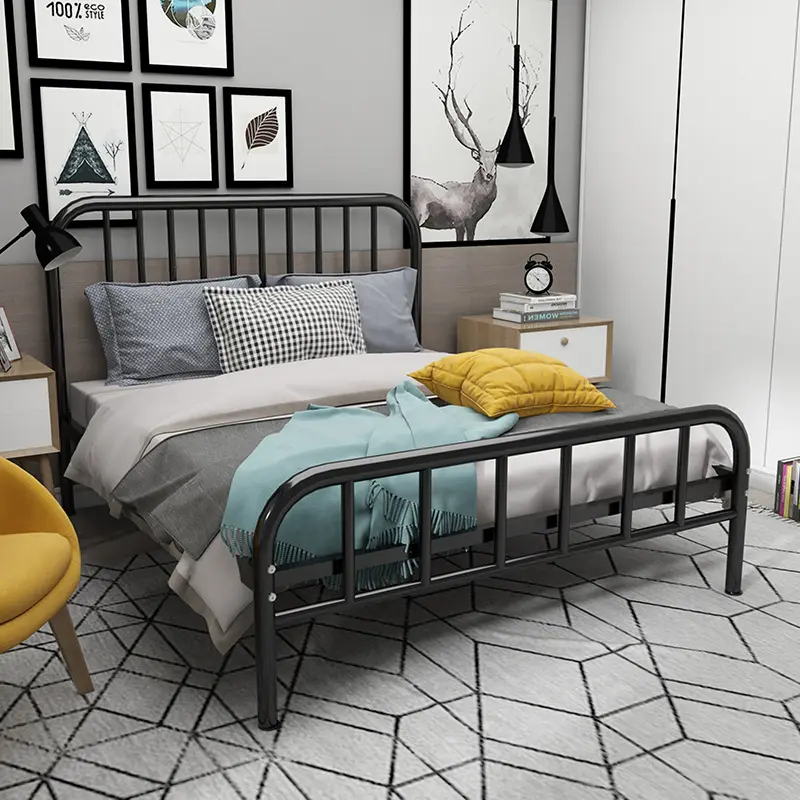 Atacado Barato Preto Azul Tamanho Único Metal Bed Frames Cama De Ferro Forjado