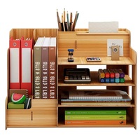Organisateur de bureau en bois créatif, boîte de rangement pour fournitures de bureau, organiseur de dossiers, support de rangement pour livres, organisateur de bureau portable