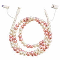Câble de charge FASHLINK avec perles roses, 4 en 1, USB Type C, multi-connecteurs, accessoire de mode chic et féminin