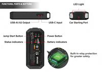 Démarreur de batterie portable Aufiner 16000mAh 12V 59.2Wh avec compresseur d'air 2000A pour moto, camion, voiture