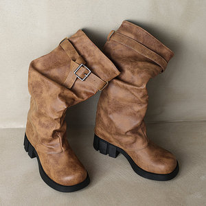 BUSY GIRL X4597 <span class=keywords><strong>Stivali</strong></span> Alti da Donna con Fibbia, Tacco Basso Quadrato, Autunno Inverno, Pieghevoli, Casual, Quotidiani, <span class=keywords><strong>Stivali</strong></span> da Equitazione - Product Image 4