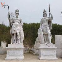 Sculpture en marbre grandeur nature personnalisée en usine, soldat romain poli à la main, Statue de meurtre de dragon, style guerrier romain rétro