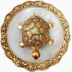 PARIJAT artesanías 5,5 pulgadas tortuga dorada Metal Feng Shui placa de vidrio decoración de oficina accesorio para buena suerte Vastu Kachua - Product Image 2