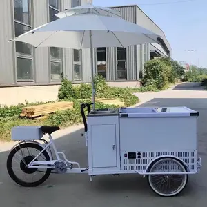 Triciclo de carga eléctrica, accesorios de carrito de helado rosa para exteriores, camión refrigerado móvil