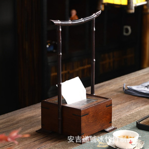 Bamboo napkin <b>box</b>, New Chinese style household tissue <b>box</b>, living room storage, bamboo ornament, tea room tissue <b>box</b> with logo. - Product Image 2