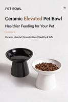 Bol en céramique noire surélevé à rebord plat pour la protection du cou, anti-renversement et antidérapant pour chatons et chats, pour boire et manger
