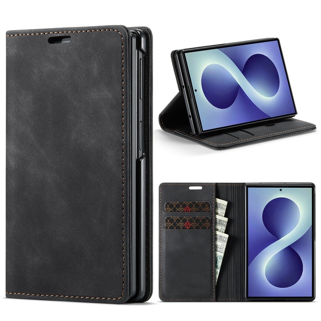 Wallet Case for Samsung Galaxy Z Fold 8 with 3 Card Holder RFID Blocking Kickstand PU Leather Folio Flip Shockproof Phone Cover